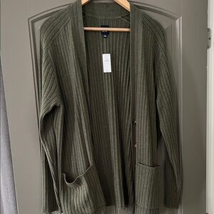 GAP Olive Ribbed Open Cardigan